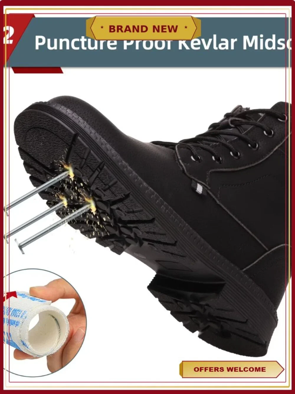 Men's Steel Toe Work Boots Memory Foam Industrial Construction Safety Boots